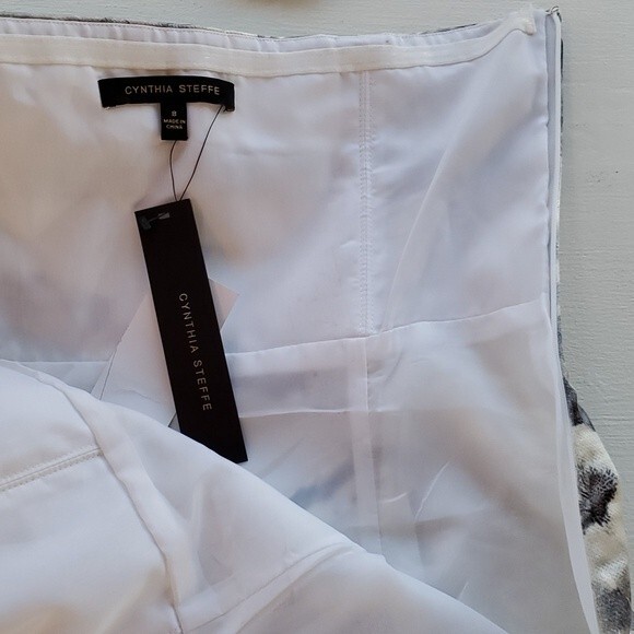 NWT CYNTHIA STEFFE GRAY CREAM STRAPLESS SHEATH DRESS FLORAL CHIFFON SATIN SIZE 8 - Picture 14 of 16